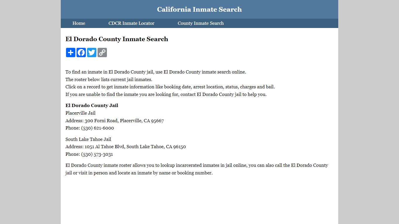 El Dorado County Inmate Search