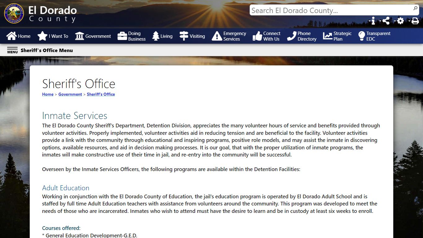 Inmate Services - El Dorado County, California